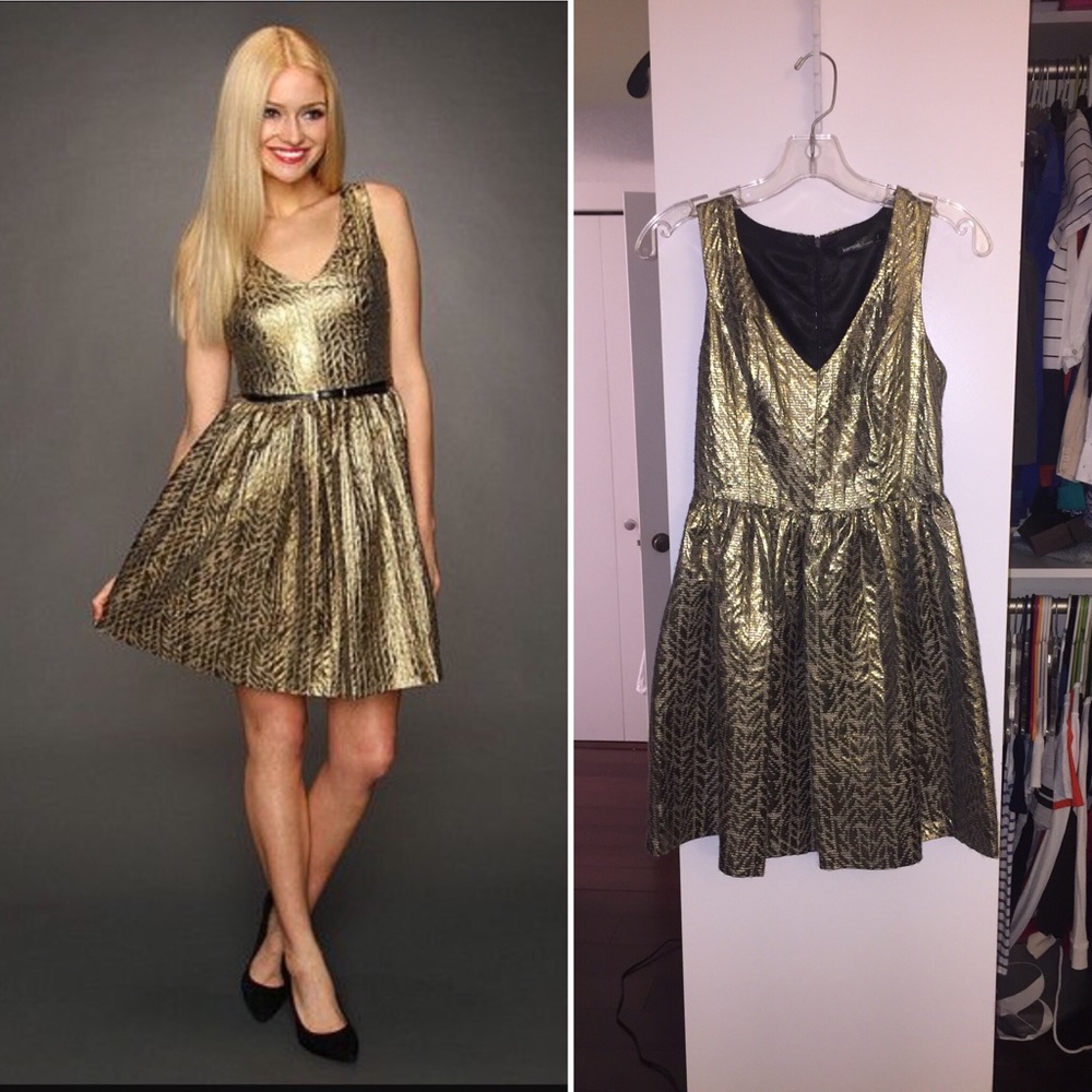 Kensie Metallic Gold Fit and Flare Dresss